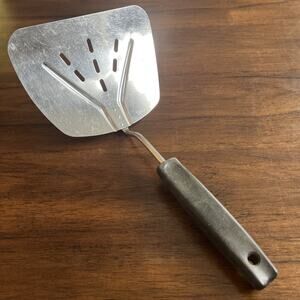 Vintage Foley Stainless Slotted Turner Spatula MPLS Black Handle Curved Flipper